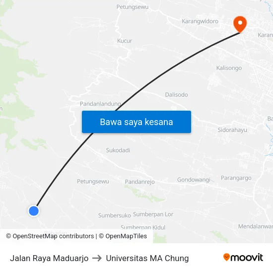 Jalan Raya Maduarjo to Universitas MA Chung map