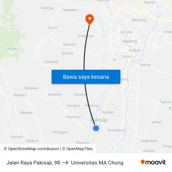 Jalan Raya Pakisaji, 98 to Universitas MA Chung map