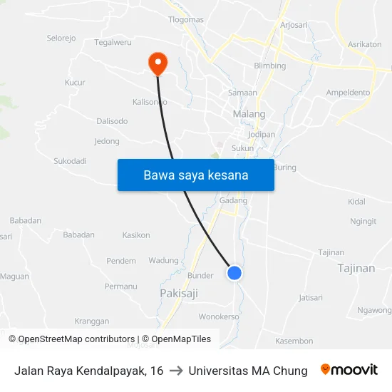 Jalan Raya Kendalpayak, 16 to Universitas MA Chung map