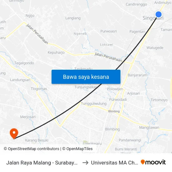 Jalan Raya Malang - Surabaya, 337 to Universitas MA Chung map