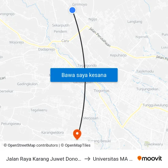 Jalan Raya Karang Juwet Donowarih, 81 to Universitas MA Chung map