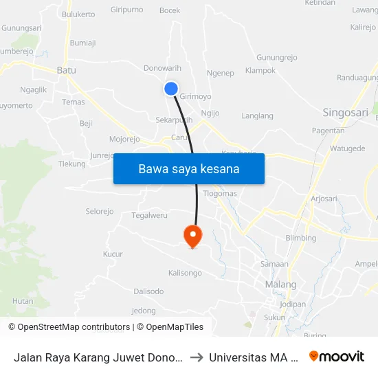 Jalan Raya Karang Juwet Donowarih, 14 to Universitas MA Chung map