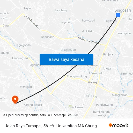 Jalan Raya Tumapel, 56 to Universitas MA Chung map