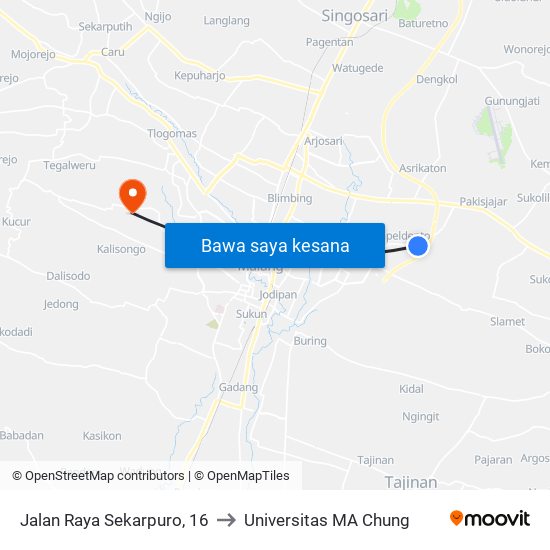 Jalan Raya Sekarpuro, 16 to Universitas MA Chung map