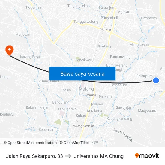 Jalan Raya Sekarpuro, 33 to Universitas MA Chung map