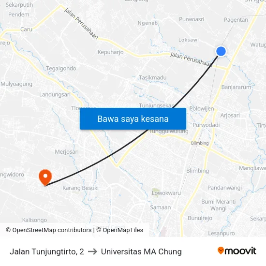 Jalan Tunjungtirto, 2 to Universitas MA Chung map