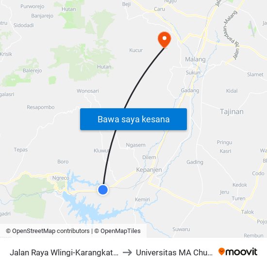Jalan Raya Wlingi-Karangkates to Universitas MA Chung map