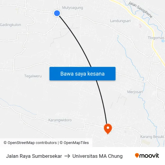 Jalan Raya Sumbersekar to Universitas MA Chung map