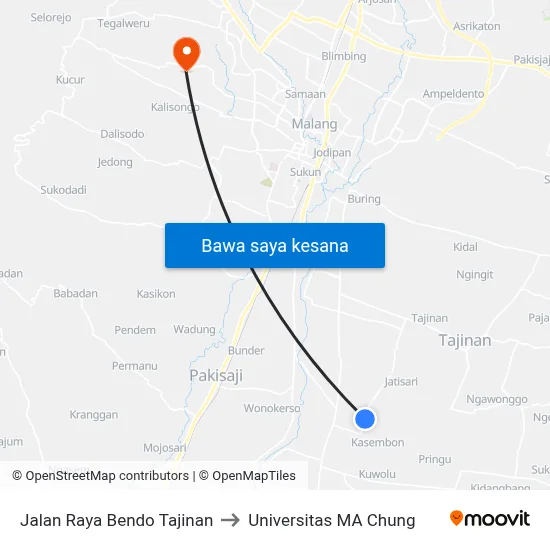 Jalan Raya Bendo Tajinan to Universitas MA Chung map