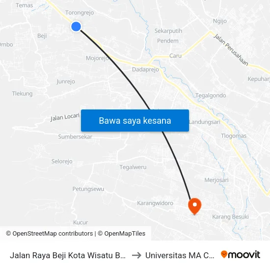 Jalan Raya Beji Kota Wisatu Batu, 63 to Universitas MA Chung map