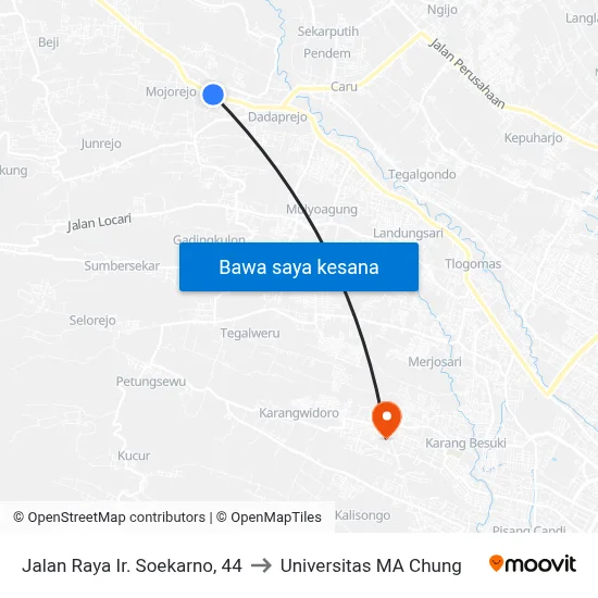 Jalan Raya Ir. Soekarno, 44 to Universitas MA Chung map