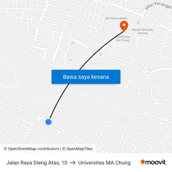 Jalan Raya Dieng Atas, 10 to Universitas MA Chung map