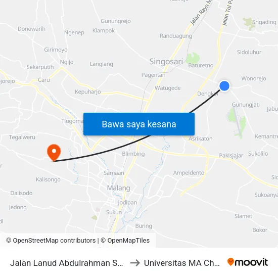 Jalan Lanud Abdulrahman Saleh to Universitas MA Chung map