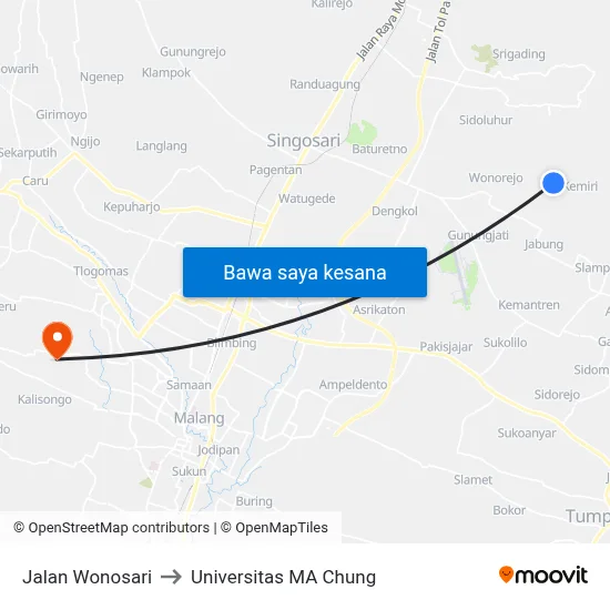 Jalan Wonosari to Universitas MA Chung map