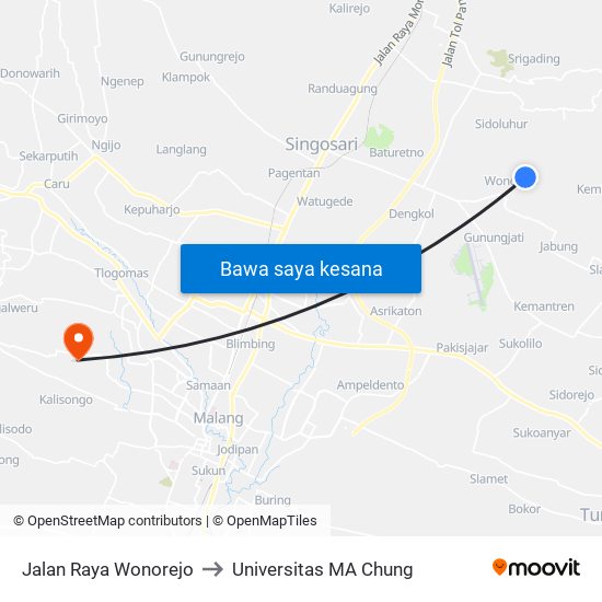 Jalan Raya Wonorejo to Universitas MA Chung map