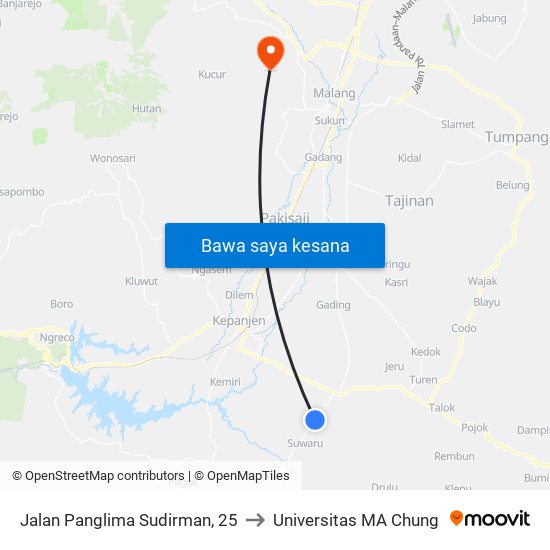 Jalan Panglima Sudirman, 25 to Universitas MA Chung map