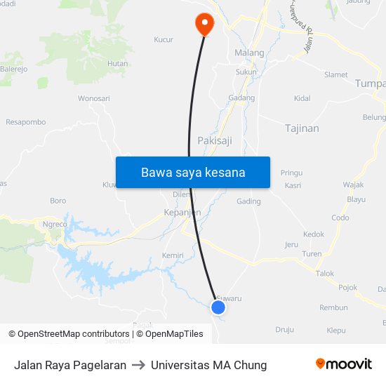 Jalan Raya Pagelaran to Universitas MA Chung map