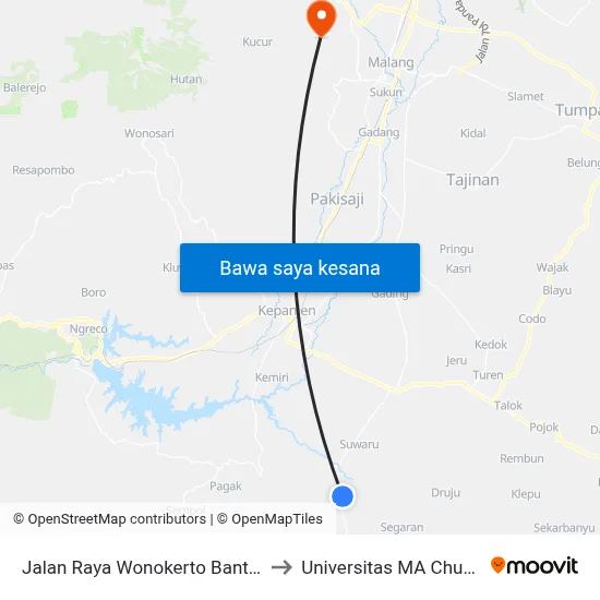 Jalan Raya Wonokerto Bantur to Universitas MA Chung map