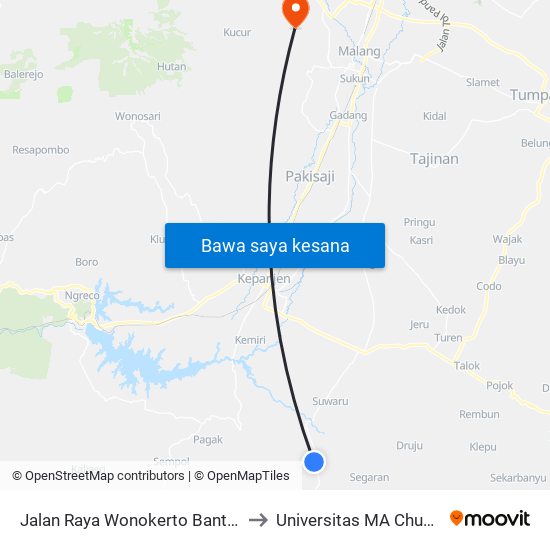 Jalan Raya Wonokerto Bantur to Universitas MA Chung map