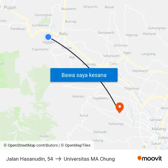 Jalan Hasanudin, 54 to Universitas MA Chung map