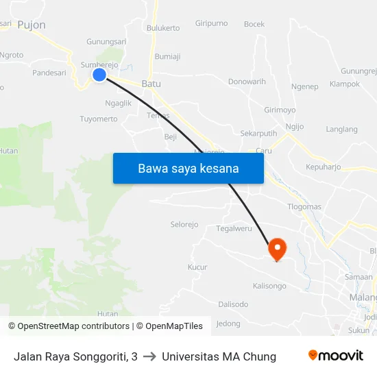Jalan Raya Songgoriti, 3 to Universitas MA Chung map