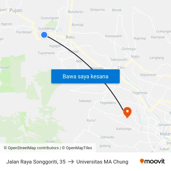 Jalan Raya Songgoriti, 35 to Universitas MA Chung map