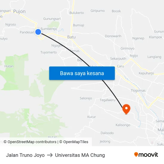Jalan Truno Joyo to Universitas MA Chung map