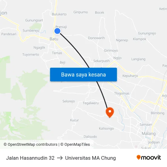 Jalan Hasannudin 32 to Universitas MA Chung map