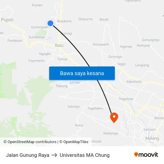 Jalan Gunung Raya to Universitas MA Chung map