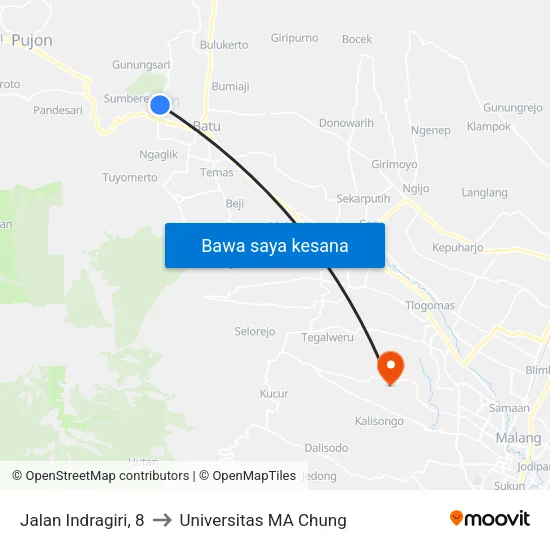 Jalan Indragiri, 8 to Universitas MA Chung map