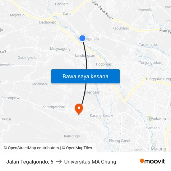 Jalan Tegalgondo, 6 to Universitas MA Chung map