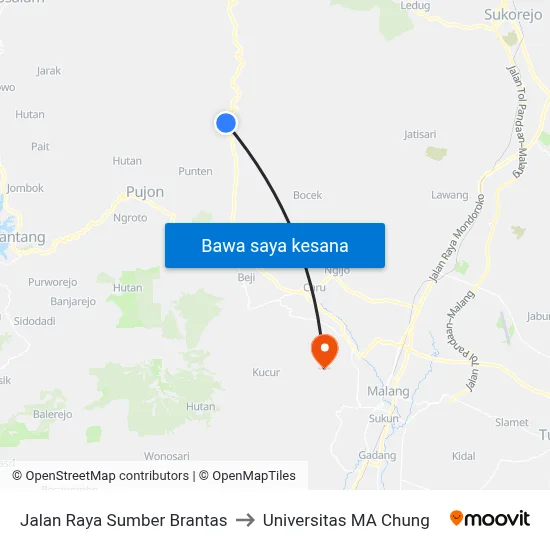 Jalan Raya Sumber Brantas to Universitas MA Chung map