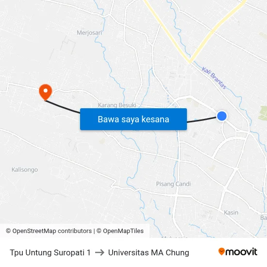 Tpu Untung Suropati 1 to Universitas MA Chung map