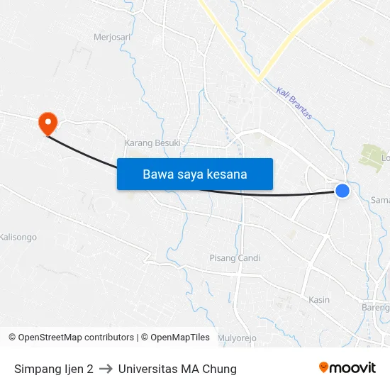 Simpang Ijen 2 to Universitas MA Chung map