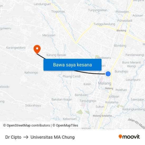 Dr Cipto to Universitas MA Chung map
