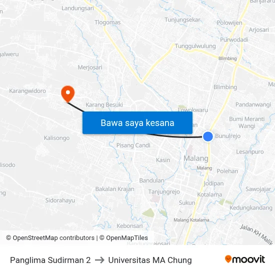 Panglima Sudirman 2 to Universitas MA Chung map