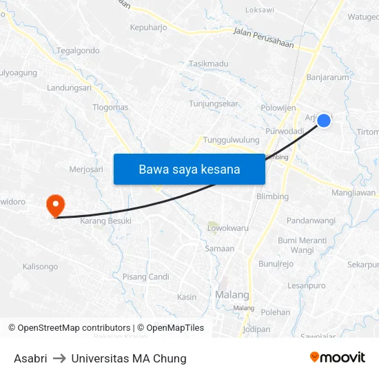 Asabri to Universitas MA Chung map