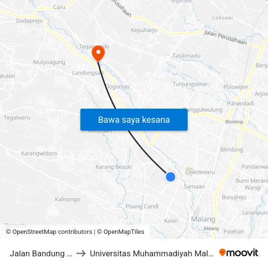 Jalan Bandung 32 to Universitas Muhammadiyah Malang map