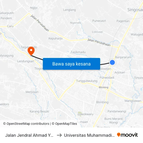 Jalan Jendral Ahmad Yani Utara 45 to Universitas Muhammadiyah Malang map