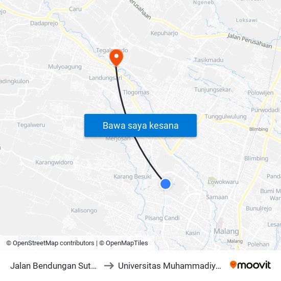 Jalan Bendungan Sutami 16 A to Universitas Muhammadiyah Malang map