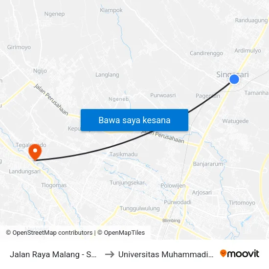 Jalan Raya Malang - Surabaya, 71 to Universitas Muhammadiyah Malang map