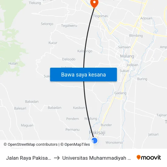 Jalan Raya Pakisaji, 98 to Universitas Muhammadiyah Malang map