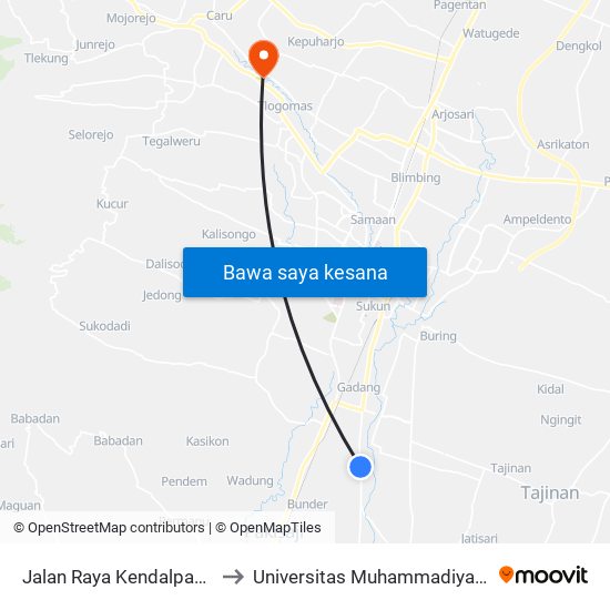 Jalan Raya Kendalpayak, 289 to Universitas Muhammadiyah Malang map