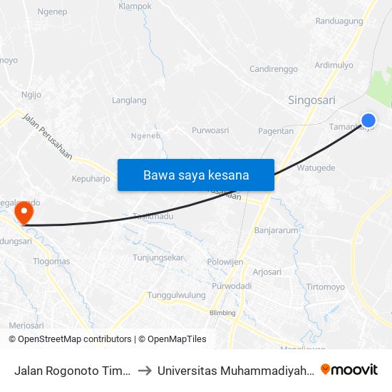 Jalan Rogonoto Timur, 208 to Universitas Muhammadiyah Malang map