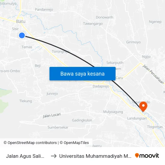Jalan Agus Salim, 26 to Universitas Muhammadiyah Malang map