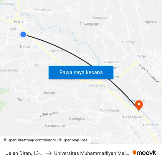 Jalan Diran, 13-31 to Universitas Muhammadiyah Malang map