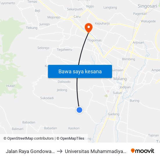 Jalan Raya Gondowangi, 15 to Universitas Muhammadiyah Malang map
