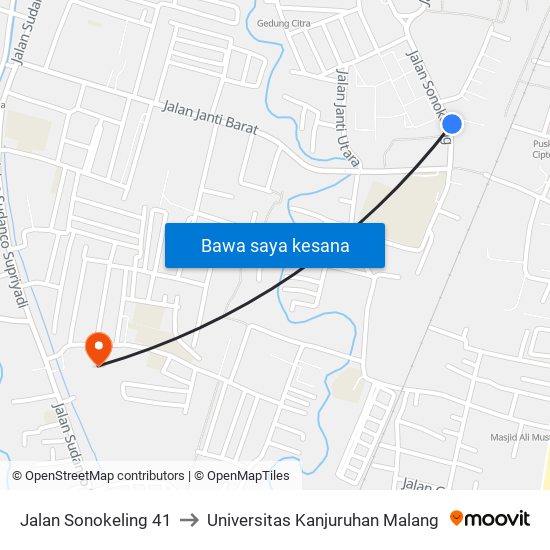 Jalan Sonokeling 41 to Universitas Kanjuruhan Malang map