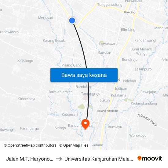 Jalan M.T. Haryono 4 to Universitas Kanjuruhan Malang map