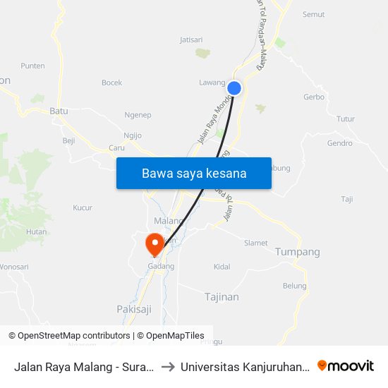 Jalan Raya Malang - Surabaya, 38 to Universitas Kanjuruhan Malang map